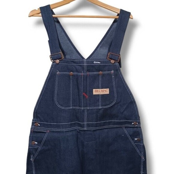 Big Mac Other - Big Mac 42x34 Dark Wash Bib Overalls Mens Carpenter Utility Blue Jeans Vtg NOS